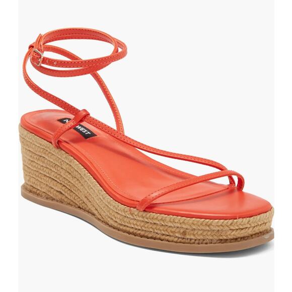 Nine WEst Alexx Wedge Sandal 8 NWOT Orange Espadrille Ankle Wrap Travel Beach - Picture 1 of 5